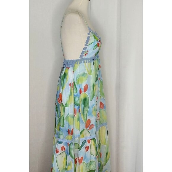 CHARO RUIZ IBIZA Maxi Dress XS Salamanca Barbary Fruits Blue Green Cotton Resor - Picture 10 of 16
